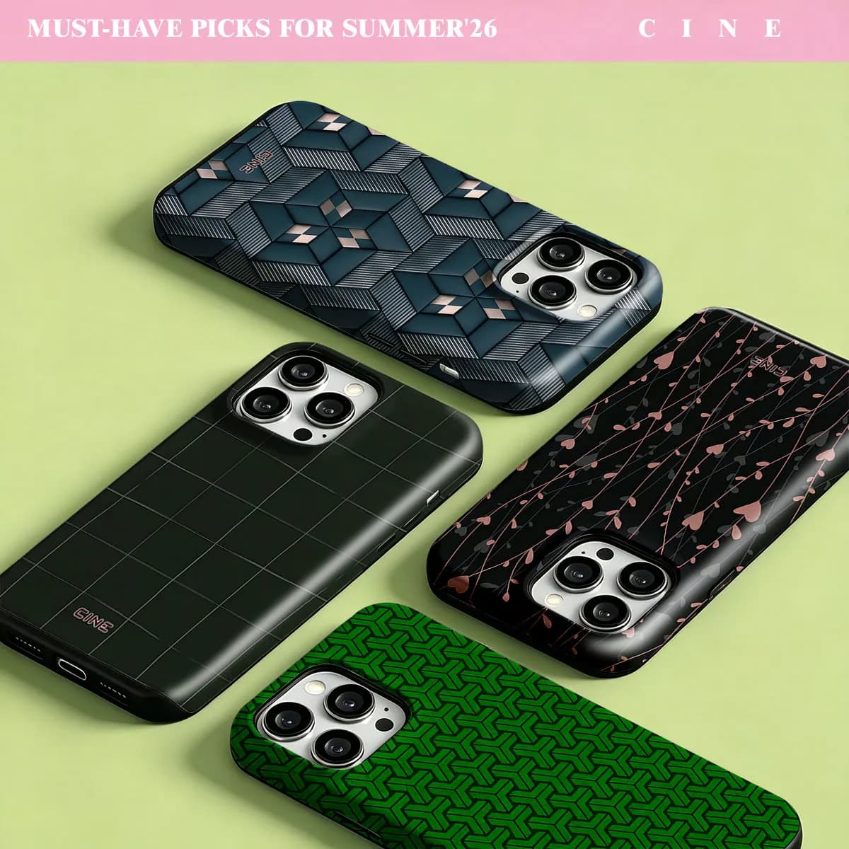 Dark Green Y Geo Tile Phone Case for iPhone 18 17 16 15 14 13 12 Pro Max Plus Air Magnetic Double-layer Back Cover