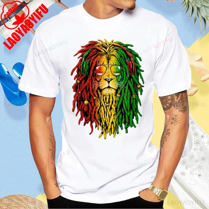 New Arrival Rasta Reggae Lion Sunglasses Art Graphic T-shirt Hip Hop Harajuku Short sleeve Man T-shirt Cotton Short sleeve Tees