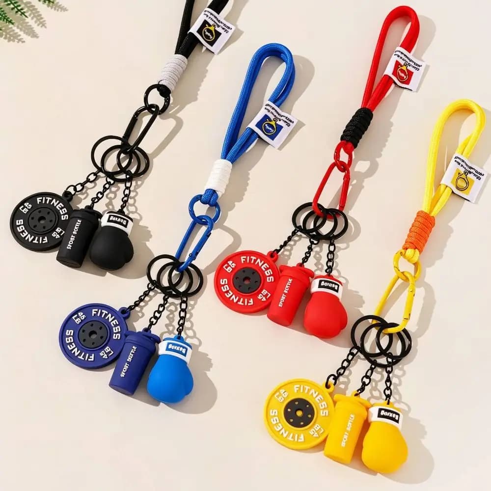 PVC Boxing Glove Keychain Metal Key Rings Multiple Charms Fitness Charm Keychain Wrist Strap Fitness Theme Gym Bag Pendant