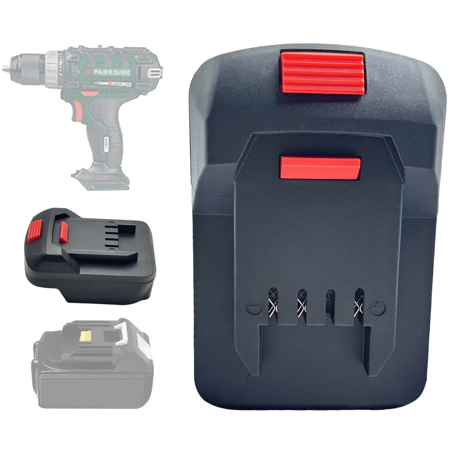 Power Tool Converter Adapter from Makita to Lidl Parkside X20V, Lithium-ion battery adapter for electrical tools (without battery)