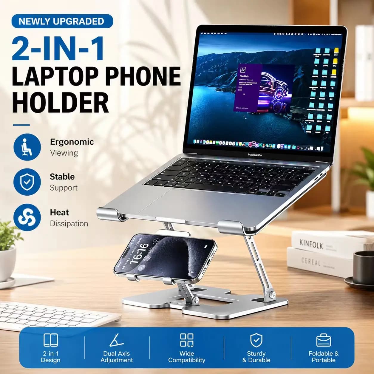 Dual-use Cooling Stand Hollow Ventilated Adjustable Desktop Support for Phone Laptop Tablet