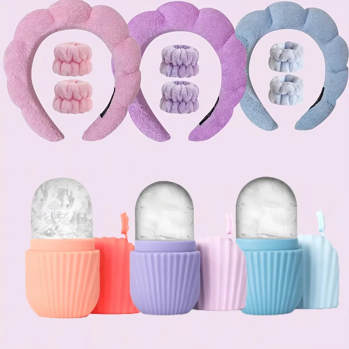 Set Fascia per il Viso in Silicone per la Cura della Pelle, con Rullo Ghiacciato per Viso e Occhi a Forma Migliorata e Stampo Riutilizzabile in Silicone per Ghiaccio