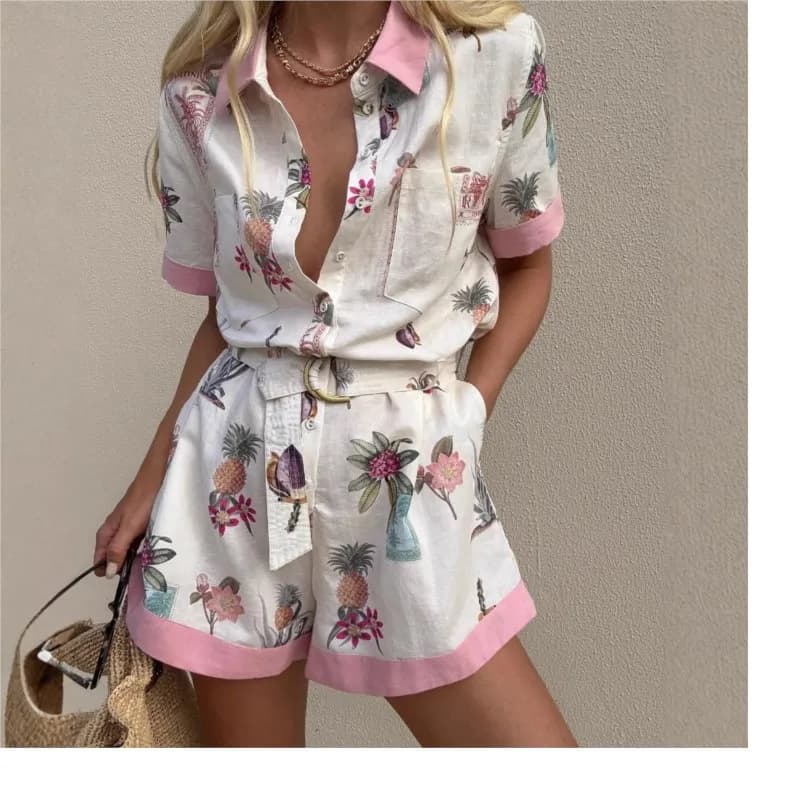 2025 New Women's Summer Shorts Cardigan Dresses with Buttons Printed with Laces Shirt with casual twisted Pagliaccetti Elegant Fashion Office