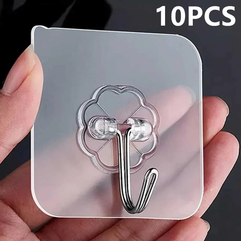 Ganci autoadesivi resistenti in acciaio inossidabile trasparente da 10 pezzi, appendiabiti per chiavi, per cucina, porta del bagno, parete multifunzione
