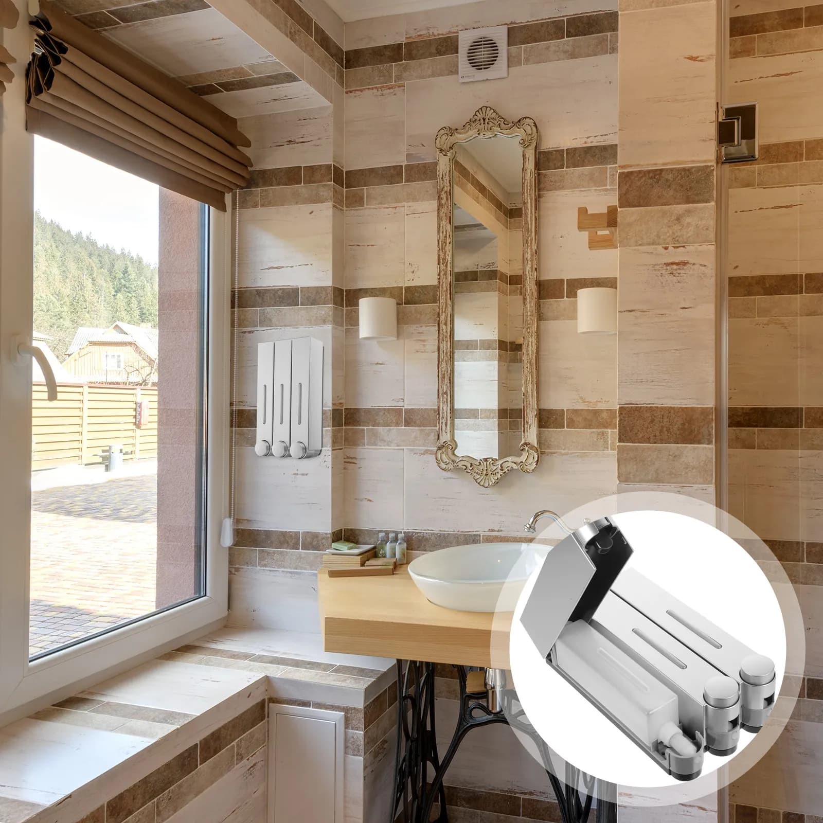 Triple Chamber Wall Mount Soap Dispenser Leakproof Shower Gel Shampoo Conditioner Bathroom Organizer
