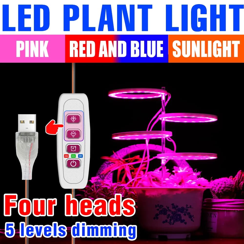 Luci LED a Spettro Completo per Coltivazione Piante, USB, per Interni, Succulente, 5V, Dimmerabili, per Fiori, Semenzai e Coltivazione in Vaso