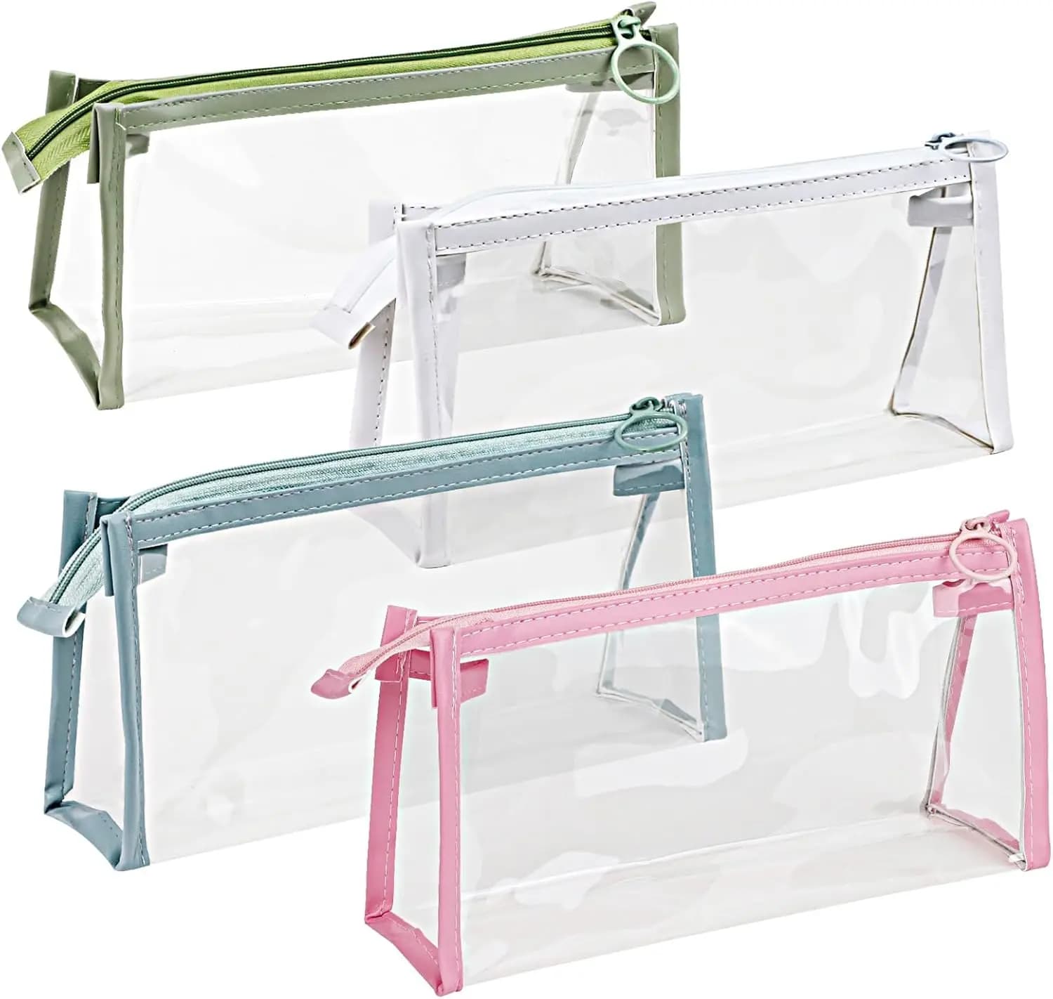 2pcs Transparent Pencil Case Organizer, Large Capacity Zippered Storage Pouch, Portable Makeup Bag,Minimalist Stationery Box