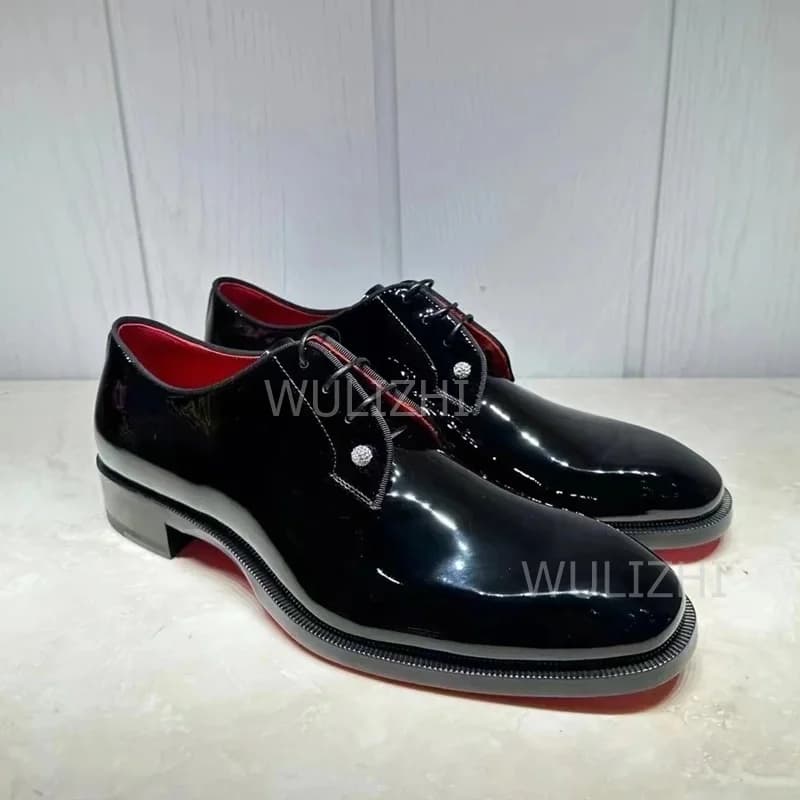 Suede Black Loafers Silver Crystal Ball Pin Buckle Gentleman Luxury Patent Leather Wedding Casual Flats Shiny Party Lace-Up Shoe