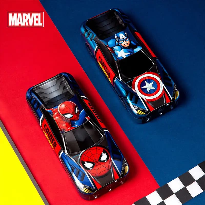 Astuccio multifunzionale in metallo per bambini con cartoni animati Marvel Spiderman, astuccio creativo a forma di auto giocattolo, regalo per bambini per le vacanze
