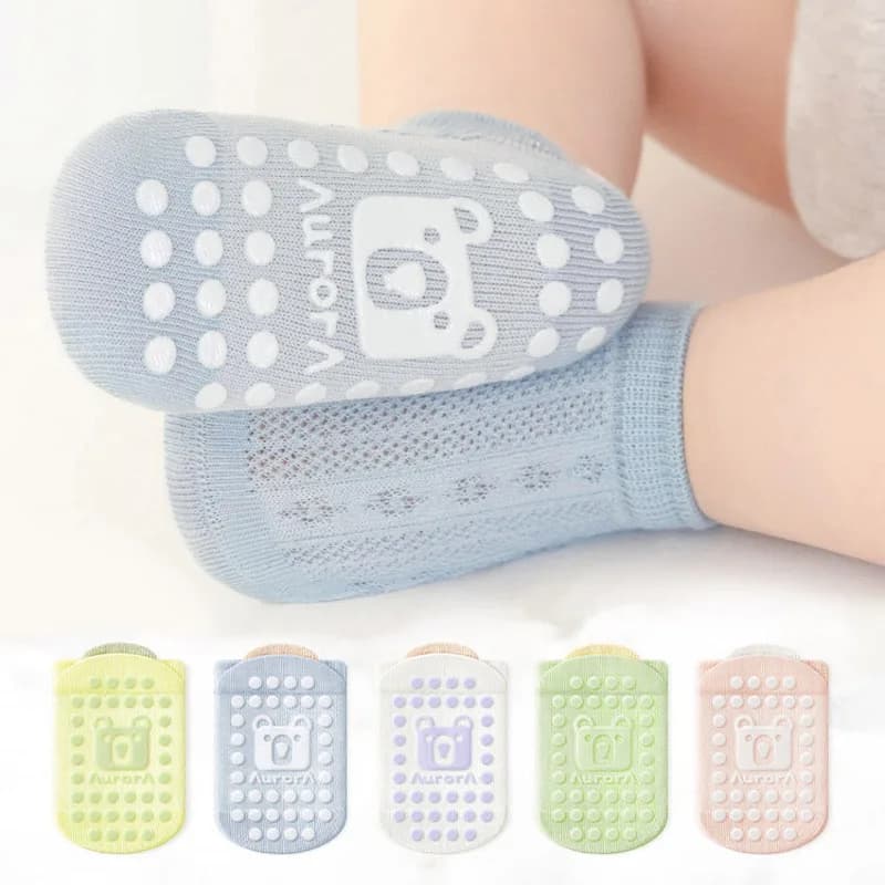 5 Pairs Kids Non-Slip Socks Cute Cartoon Bear Pattern Children Boys Girls Baby Toddler Floor Socks Comfortable Breathable