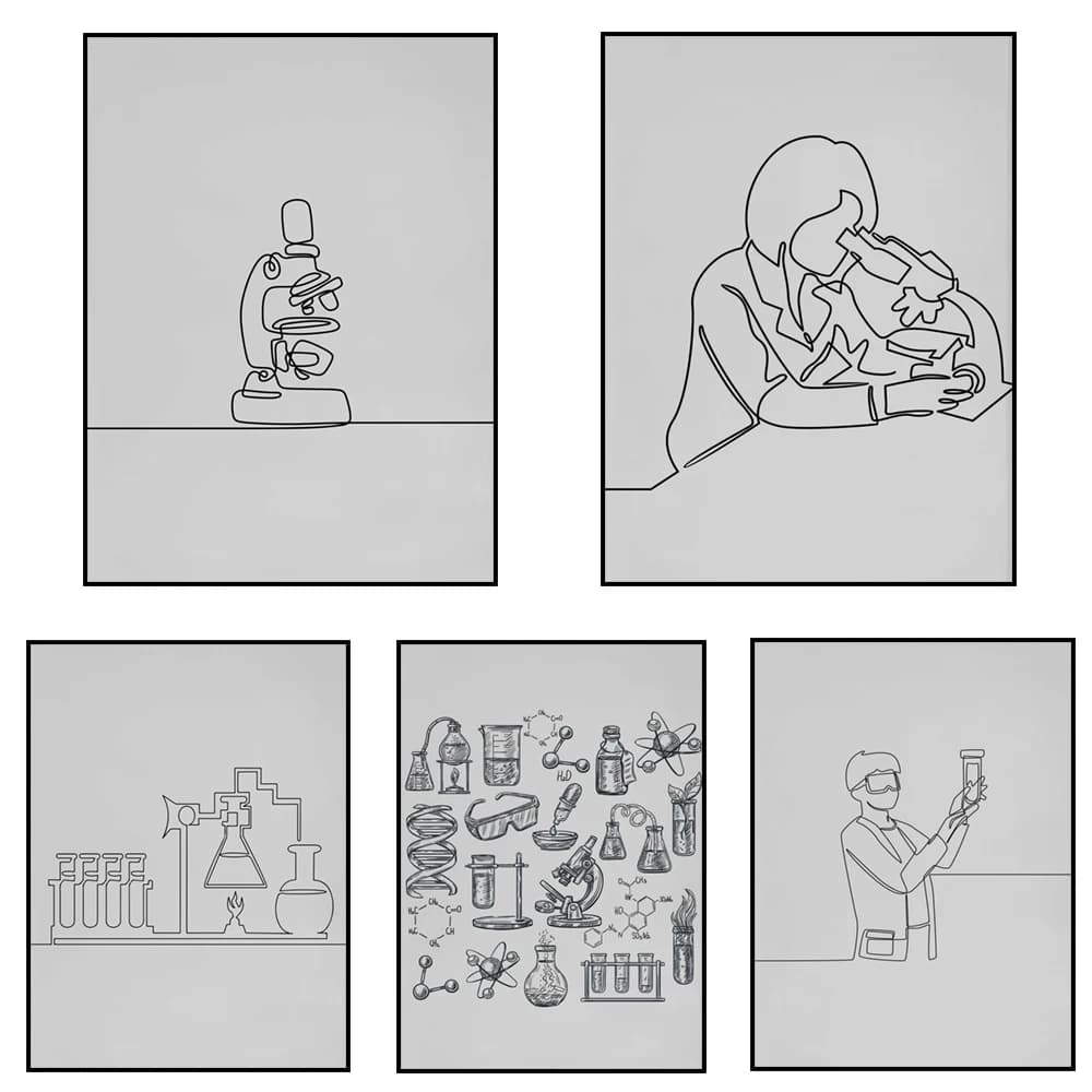 Microscopio Line Art, Poster scientifico, Stampe di strumenti da laboratorio, Decorazione della stanza biologica, Stampabile a parete, Schizzo semplice