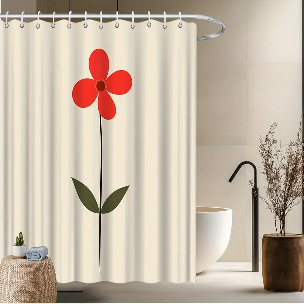 Tenda da doccia minimalista con fiori rossi: poliestere resistente, design vibrante, resistente allo sbiadimento, 12 ganci, arredamento per bagno e vasca da bagno