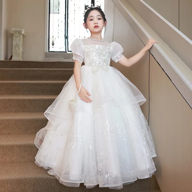 Brillante bambino bambini principessa raso fiore ragazza vestito bambini prima comunione abito da ballo abito da festa di nozze spettacolo di compleanno