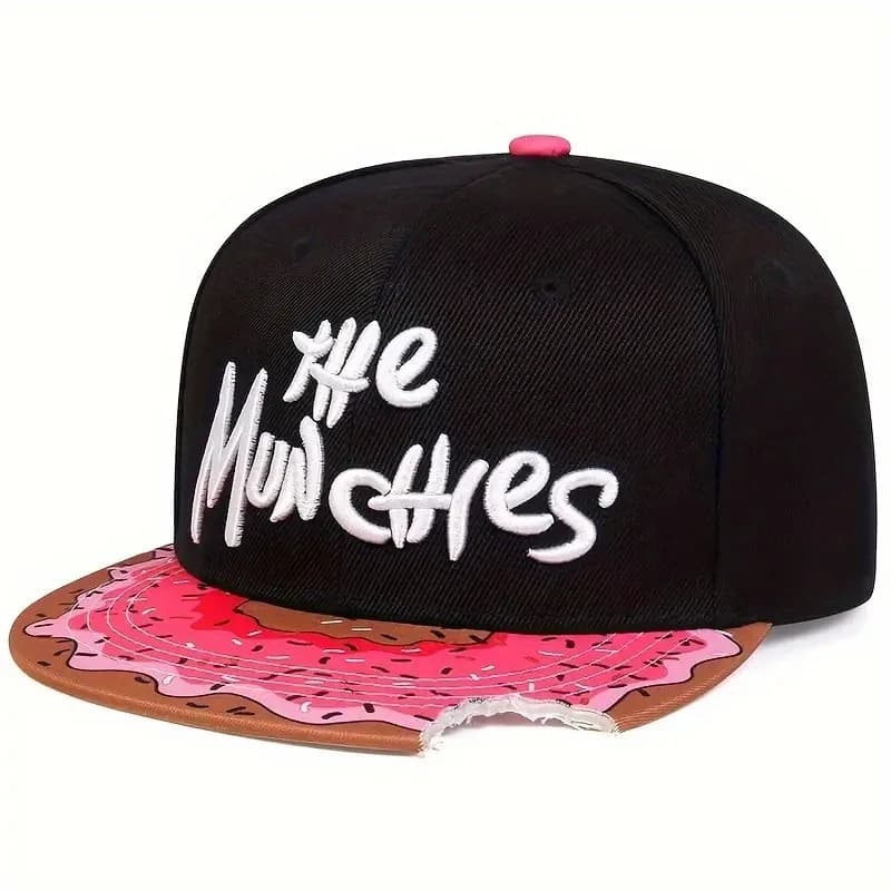 Cute Donut Drip Brim Snapback Cap, Graffiti Script Embroidery Flat Brim Hip Hop Hat 5 Designs for Men Women Streetwear