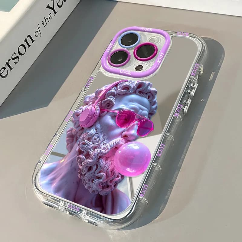 Custodia per telefono Fashion Character con bolle viola e specchio per iPhone 17 Air 16 15 14 13 12 11 Pro X XS XR 7 8 Plus 16E Cover Y2K