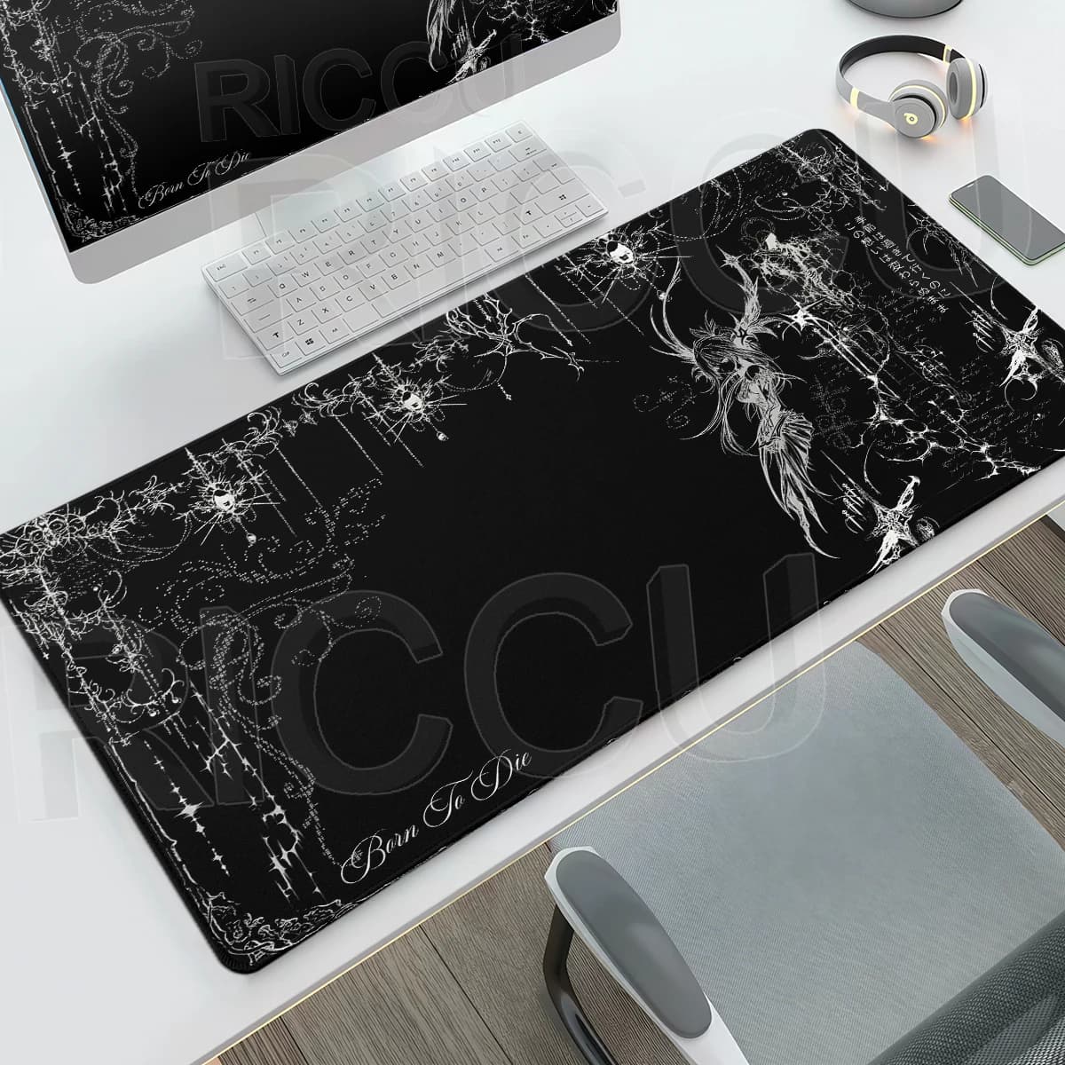 Black Mousepad Gothic Y2K Desk Mat Cyber Sigilism Pads Office Rubber Mouse Pad PC Desk Accessories Gaming Keyboard Extended Mats
