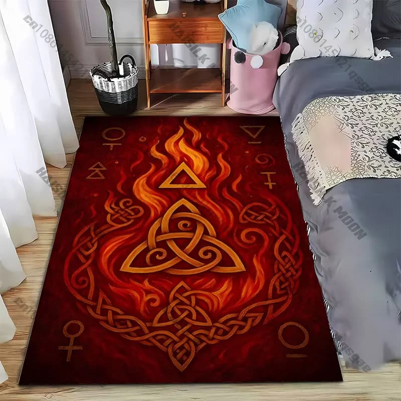Tappeto con simboli di fuoco e geometria sacra, tappeto da yoga, decorazione per soggiorno, tappetino per gattonare per bambini, zerbino, tappeto per area giochi, tappetino da pavimento
