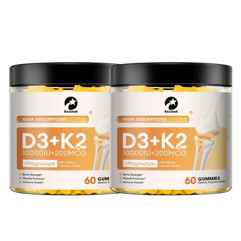 Kexinsh Vitamin D3 and K2 Gommose Integrate Glateen Free Original Strengthen bones, supports health of heart joints in an immune way