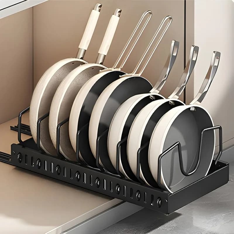 Vertical Carbon Steel Pot Storage Rack for Kitchen Countertop, Frying Pans and Kitchen Utensils