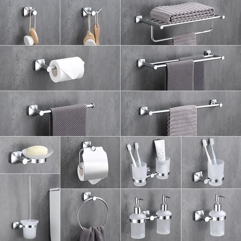 Portasciugamani in acciaio inossidabile cromato, porta carta igienica, anello porta asciugamani, porta bicchieri, porta scopino, accessori da bagno a parete