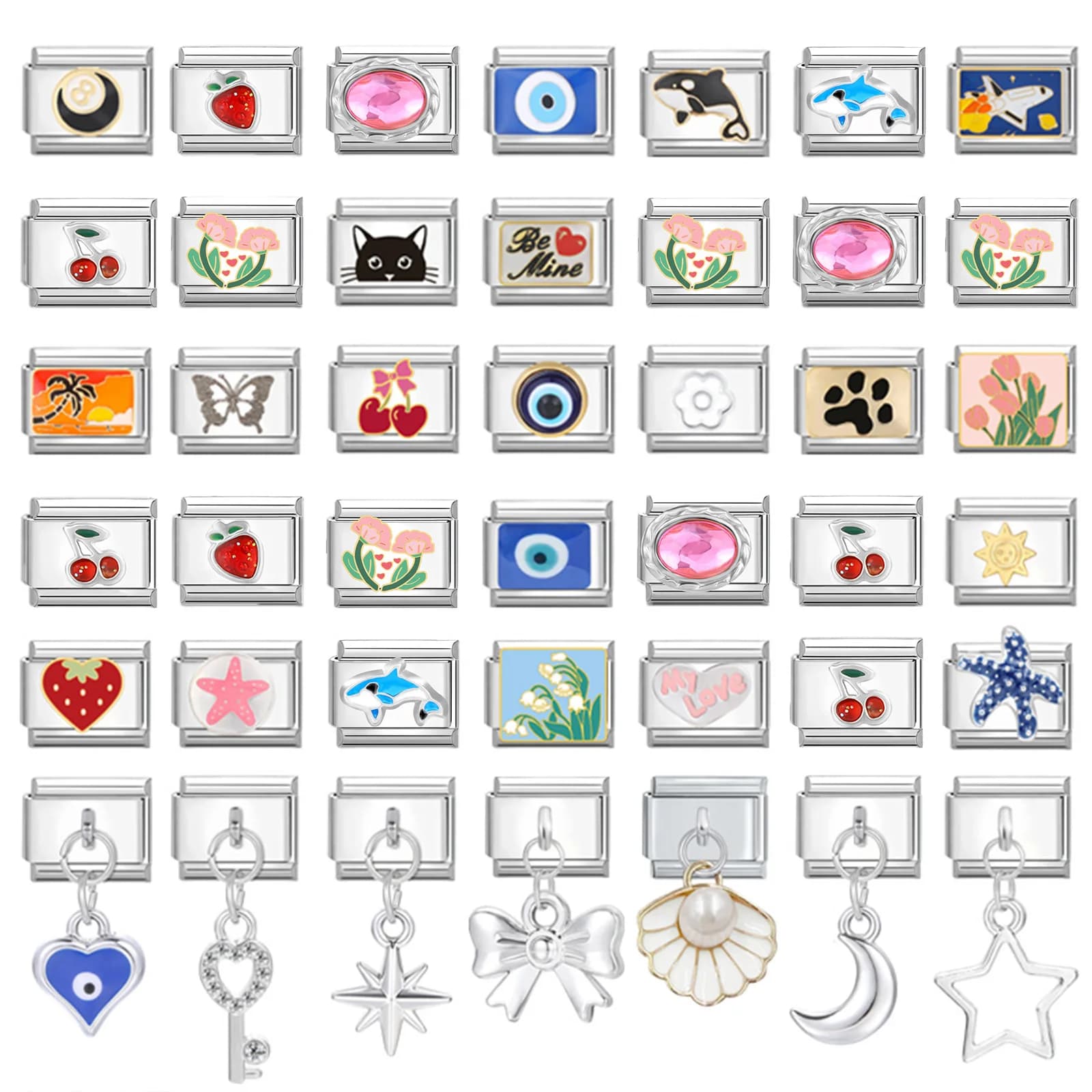 Fashion Devil Eyes Star Cat Tai Chi Heart Flowers Italian Charm Links acciaio inossidabile Fit 9mm bracciale gioielli fai da te regali