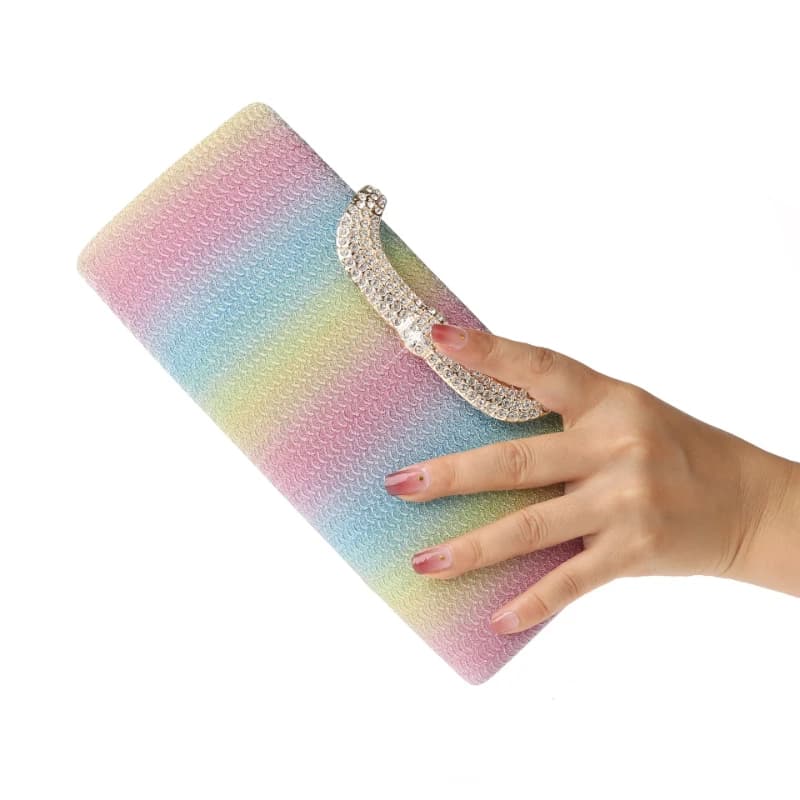 Long Middle Size Evening Bags for Women Fashionable Sparkling Banquet Handbag Minimalist Style Rhinestone Buckle Wedding Purse