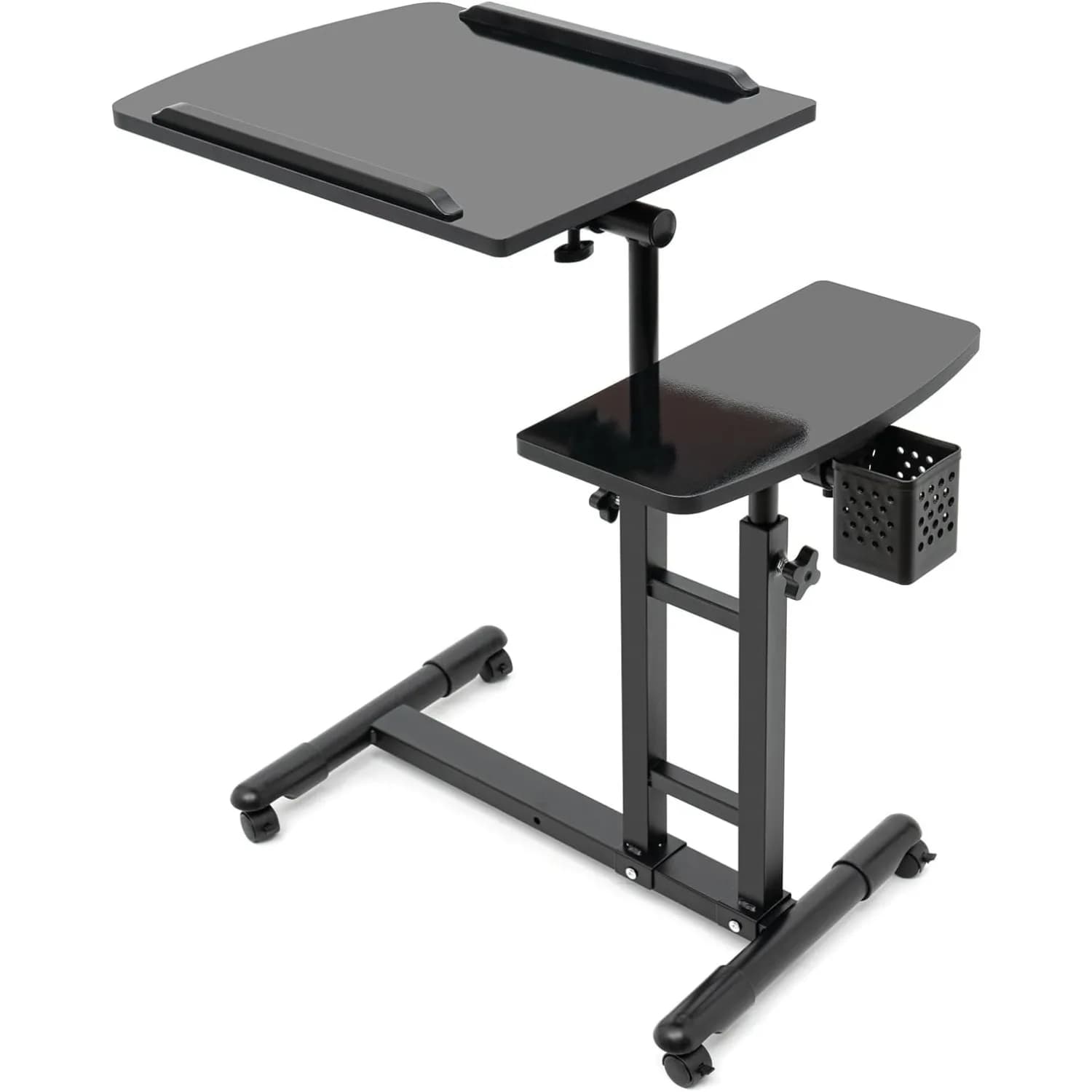 Postazione per Tatuaggi con Doppio Piano di Lavoro, Workstation Mobile per Tatuatori, Altezza Regolabile con Poggiabraccio e Ruote Universali per Artisti
