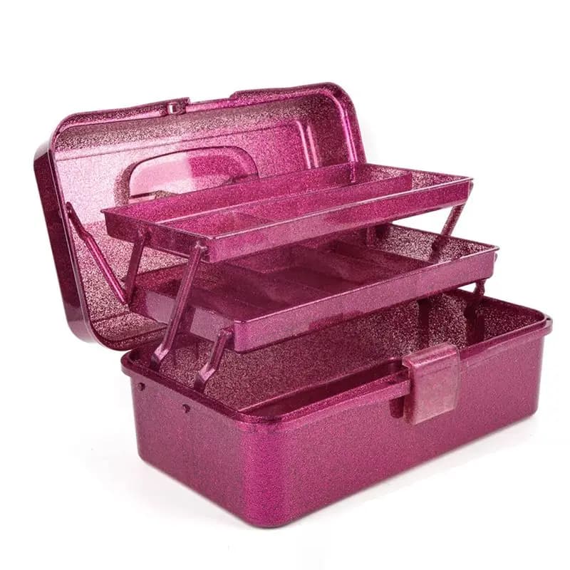 Glitter Pink & Craft Tool Storage Box,3-Layer Stackable Carry Tackle Box Sewing Box Organizer For Art-AT35