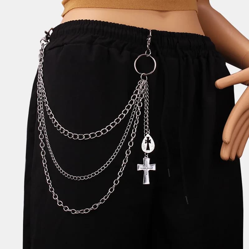Fashion Punk Geometric Multi-Layer Hollow Cross Chain Hip Hop Style Skirt Jeans Versatile Pants Chain Accessory
