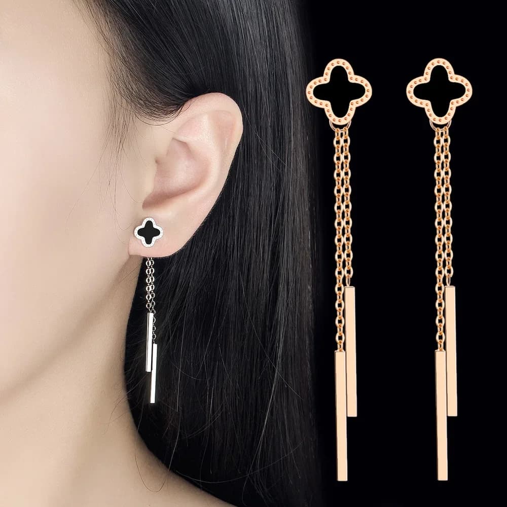 Orecchini a quadrifoglio con goccia d'olio, design a due foglie, di tendenza, romantici e versatili, per donna, regalo per feste, all'ingrosso