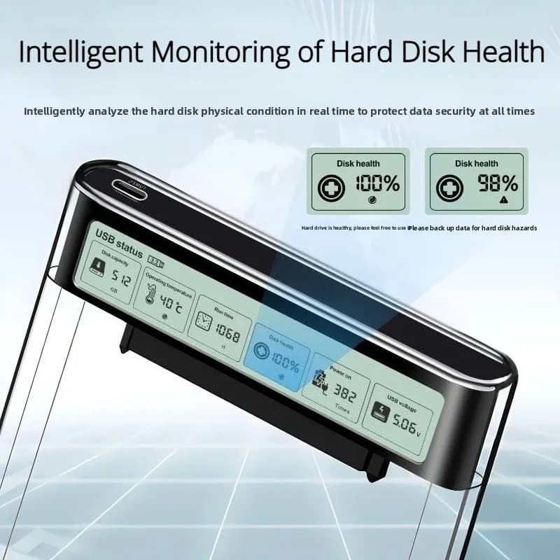 Case esterno trasparente da 2,5 pollici USB 3.2 per HDD/SSD SATA con display intelligente, compatibile con PC e laptop (Gen2)