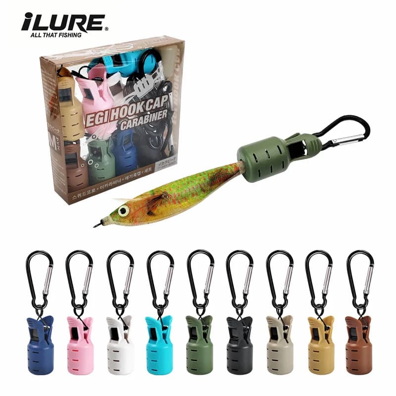 9PCS Squid Jig Protector Webfoot Polpo Egi Gancio Copertura Seppie Ombrello Richiamo Cap Wood Legs Esca Accessories with Moschettone