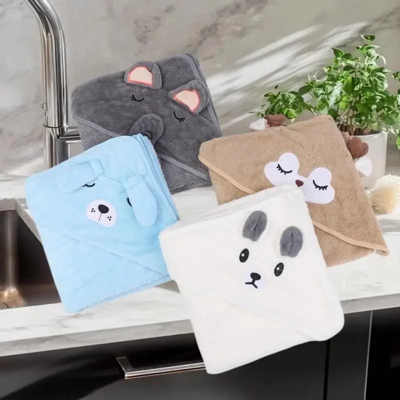 Cartoon Animal Baby Hooded Bath Towel, Toddler Warm Bathrobe Swaddle Wrap, Newborn Soft Blanket for Boys & Girls