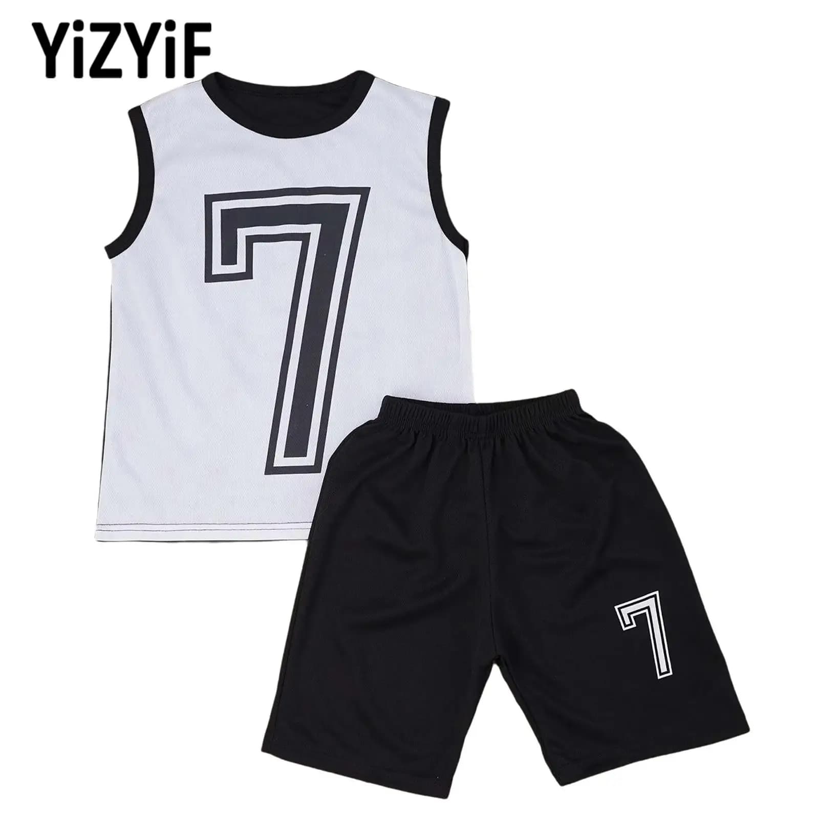 Completo da allenamento per bambini, traspirante, ad asciugatura rapida, per basket, calcio, competizioni, canotta e pantaloncini stampati eleganti senza maniche