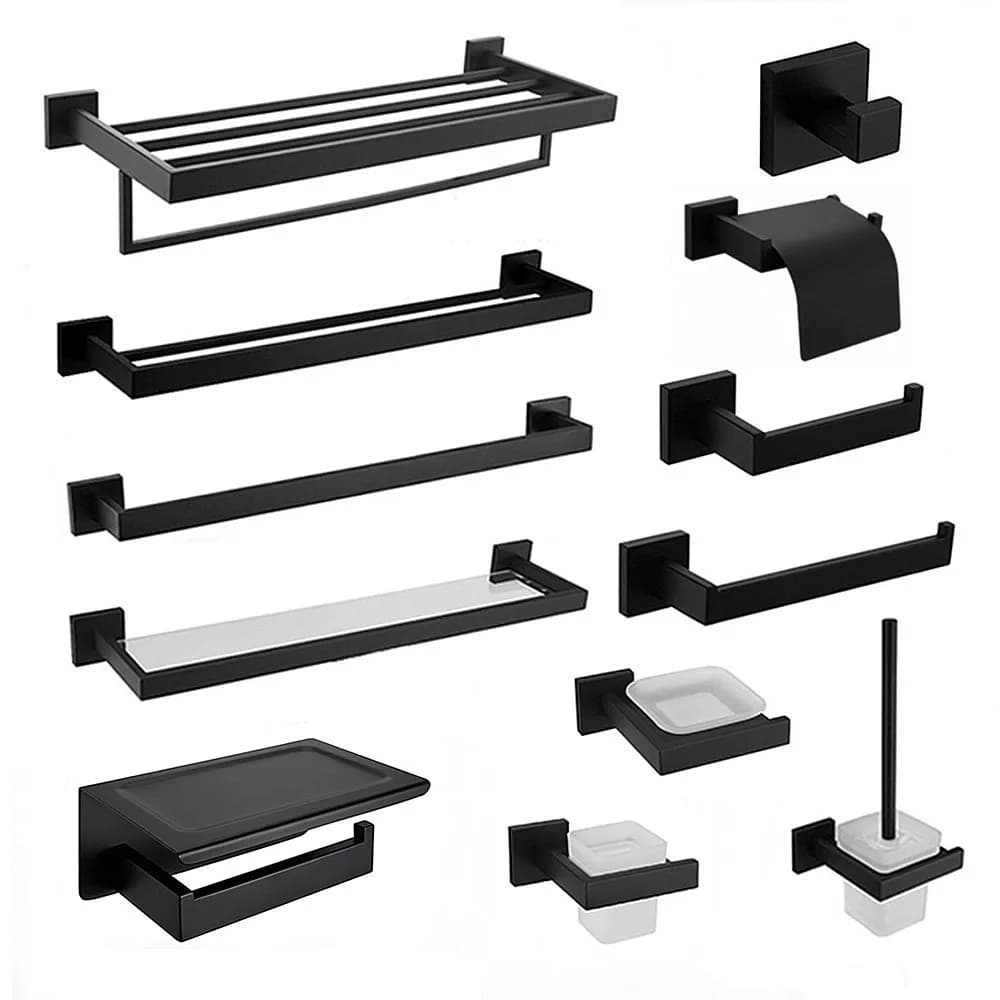 Portasciugamani nero in acciaio inossidabile 304 Spazzola per WC Porta carta Dispenser di sapone Portasciugamani Gancio Hardware per il bagno