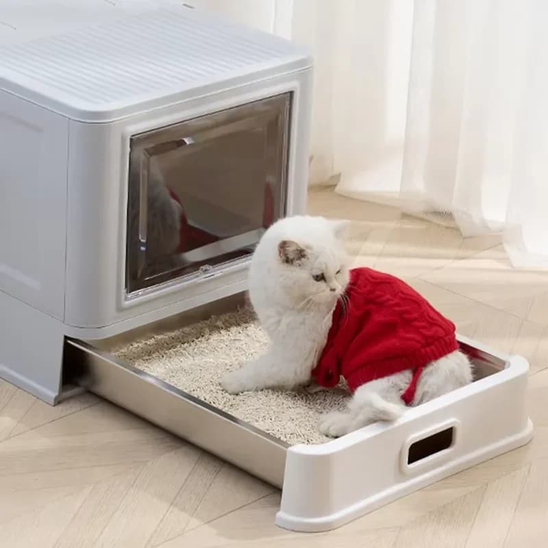 New Hot Sales Stainless Steel Fully Enclosed Cat Box Large Space Foldable Easy to Clean Cat Box Pet Supplies