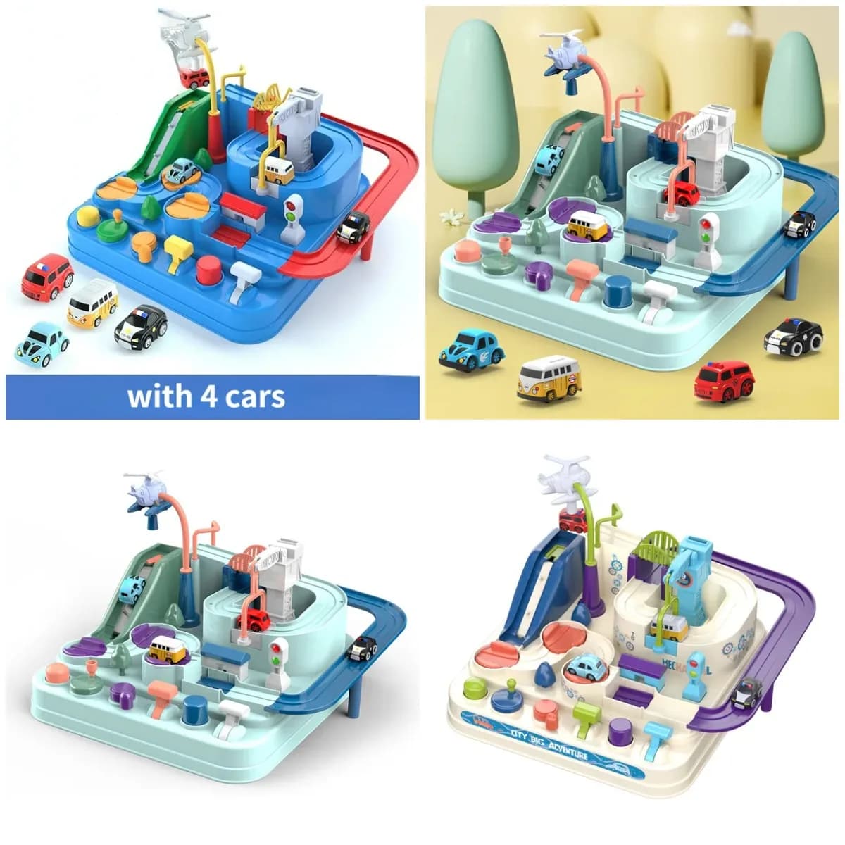 Giocattolo da pista da corsa per bambini con 4 mini macchinine, set di vagoni ferroviari con puzzle magnetico per età 3-7, regalo educativo prescolare