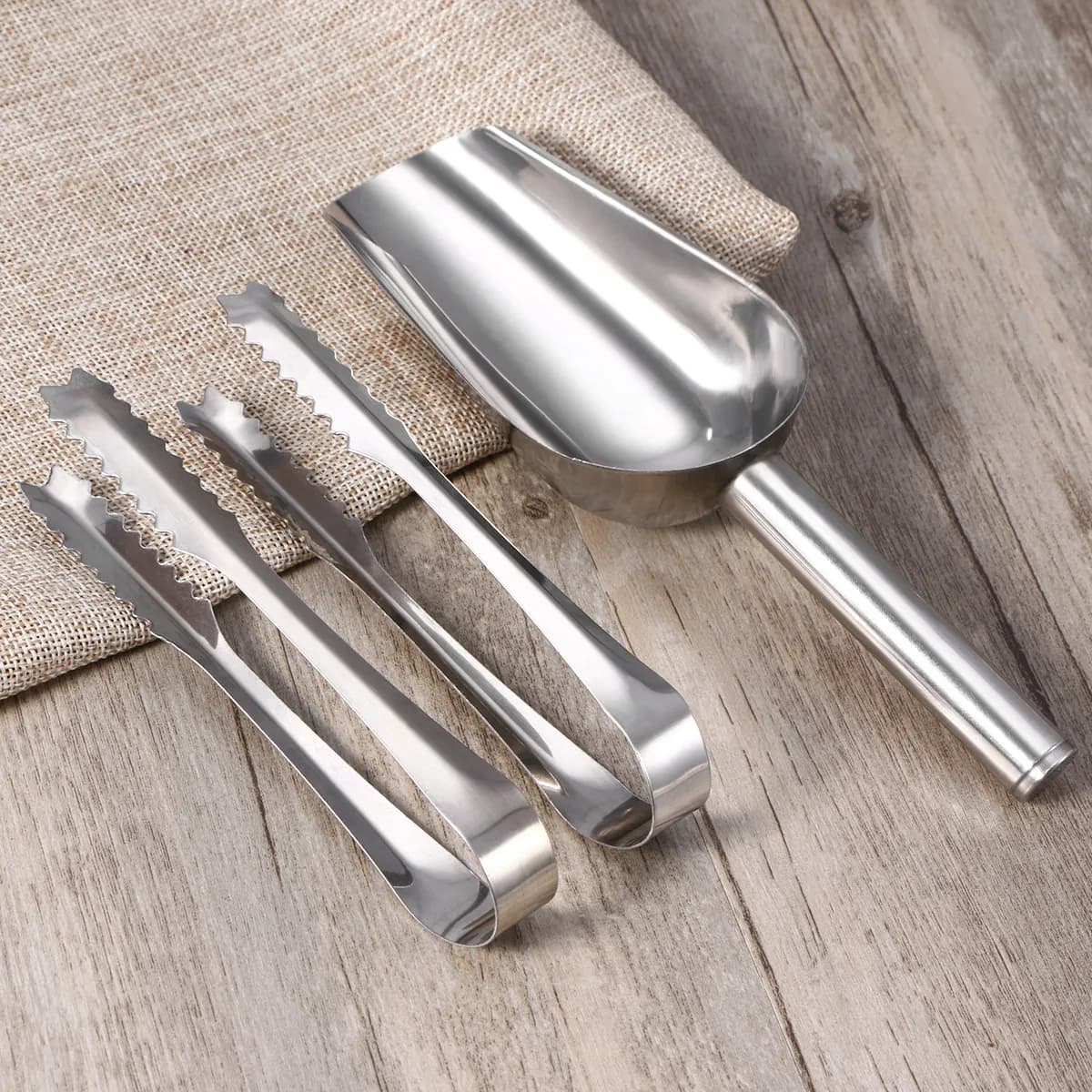 5Pcs Stainless Steel Ice Scoop and Ice Tongs Set for Wedding Buffet Bar Home Use Candy Dessert Protein Powder Scooper