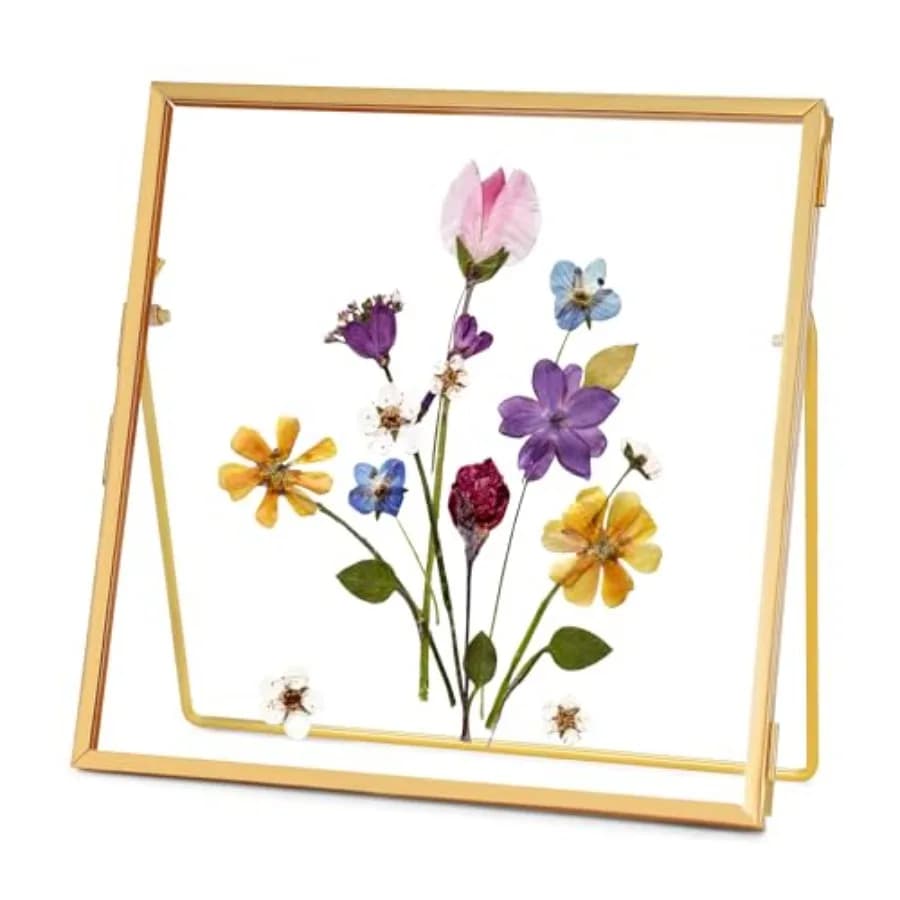 Double Glass Frame for Pressed Flowers Handmade, Tabletop Photo Frame for Floating Picture and Flower Press, Simple, Metal Geom