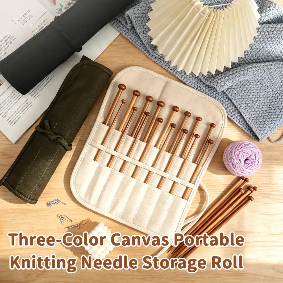 Portable Knitting Needle Storage Bag Multi‑Pockets Crochet Hook Organizer Bag Foldable Sewing Tool Accessories Storage Bag