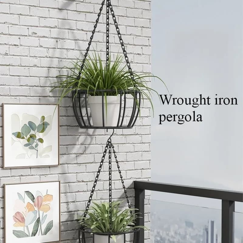 Suspension Type Iron Flower Basket Balcony Hanging Basket Garden Decoration Household Storage Rack Gardening Pot Home Decoration