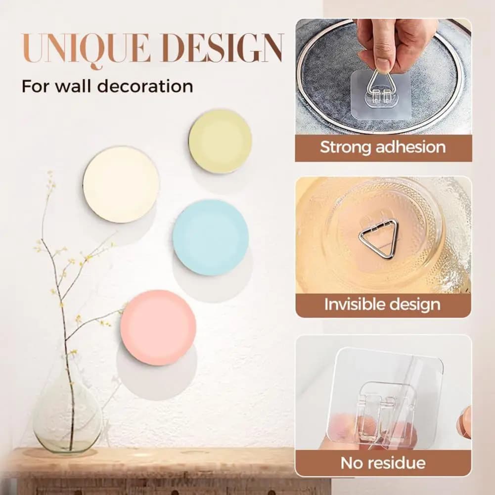 Decorative Panel Holders Stainless Steel Hooks for Adhesive Plates Resistant Hooks for Easy Wall Installation