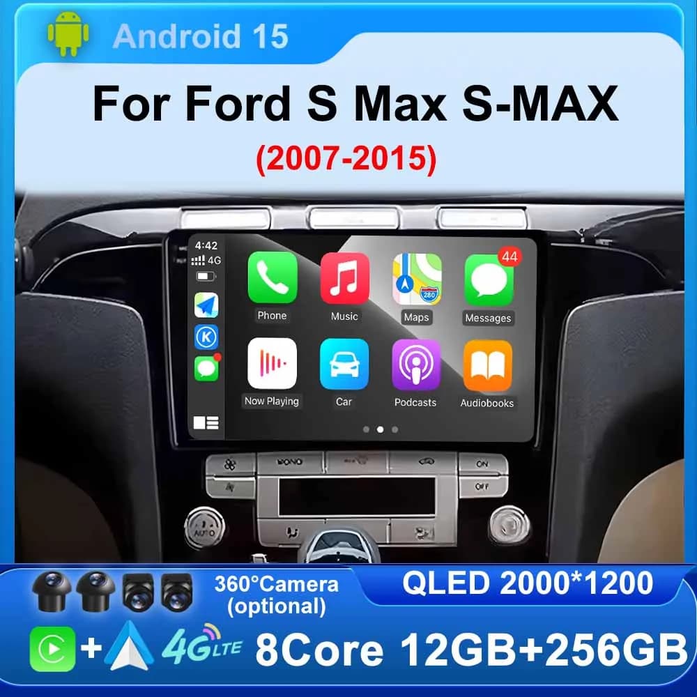 Android 15 Carplay Auto Car Radio for Ford S Max S-MAX 2007-2015 BT GPS Multimedia Video Player Stereo Head Unit 360 Camera DSP