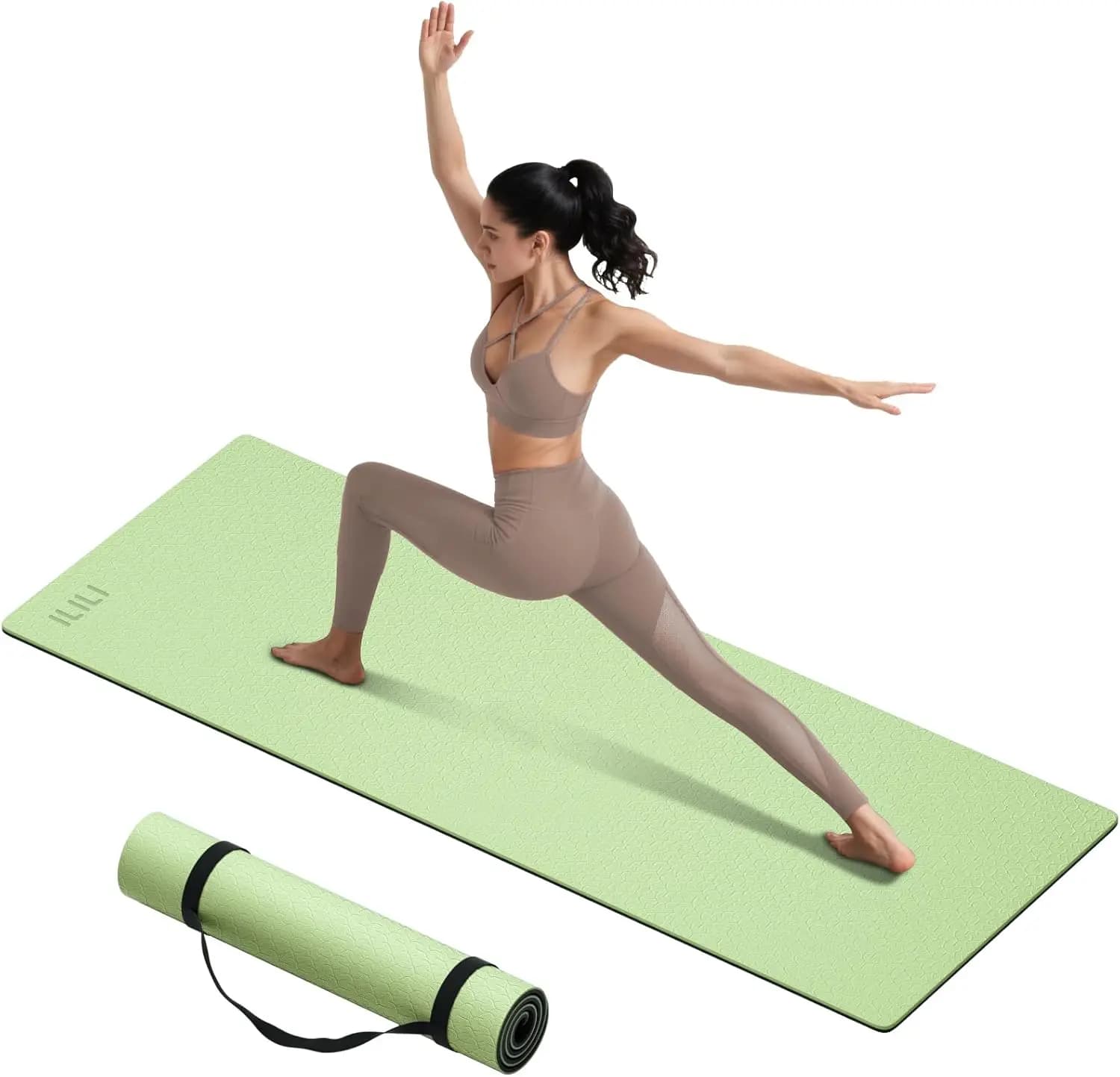Tappetino Yoga Extra Spesso 10mm, Lunghezza 193cm, Materiale TPE Antiscivolo con Cinghia per Yoga, Pilates, Uso Domestico e All'aperto