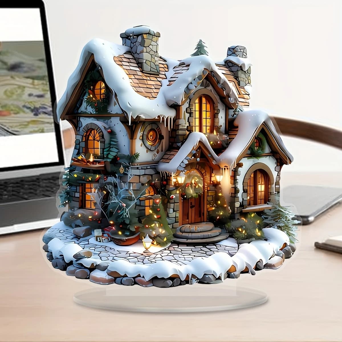 8 pollici 2D colorato casa di neve di Natale decorazione da tavolo in acrilico villaggio di famiglia statua in miniatura regalo a tema casa delle vacanze