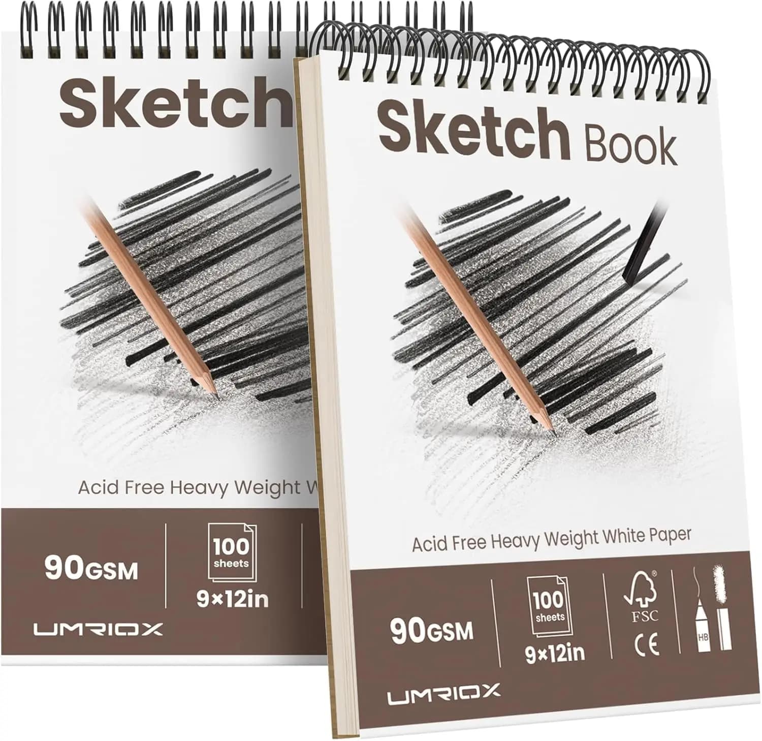 9x12 Sketch Pad 2-Pack, 200 Sheets Total, Top Spiral Bound, Acid-Free Drawing Paper for Artists
