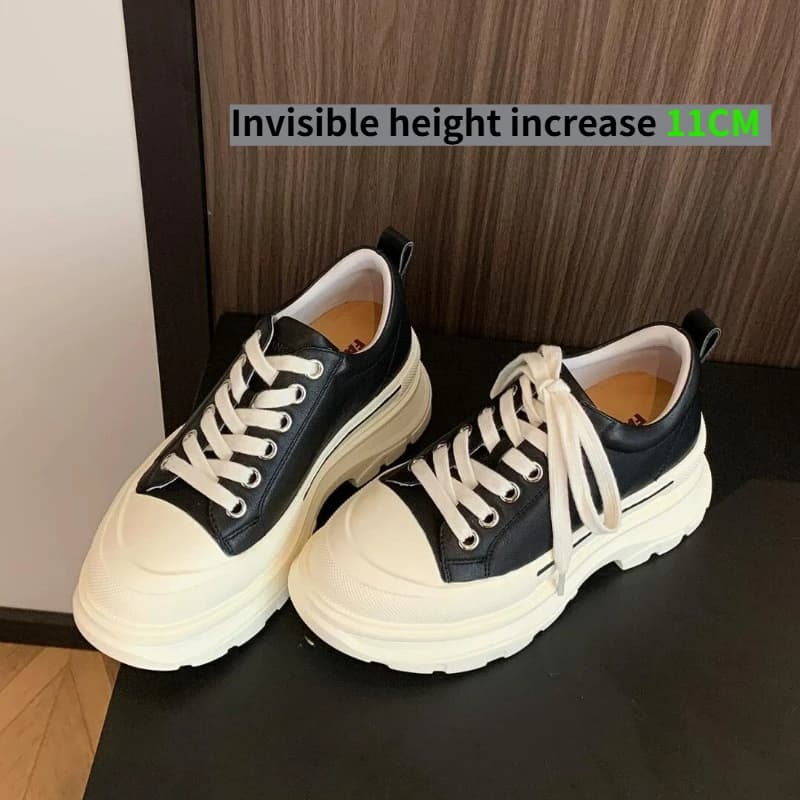 Height-increasing Women Shoes New Thick-soled Sneakers Casual Sports White Shoes Genuine Leather