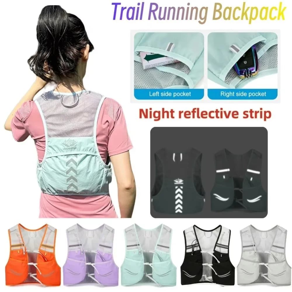 Nylon Trail Running Backpack Breathable Functional Pack Hydration Vest Waterproof Ultralight Reflective Vest