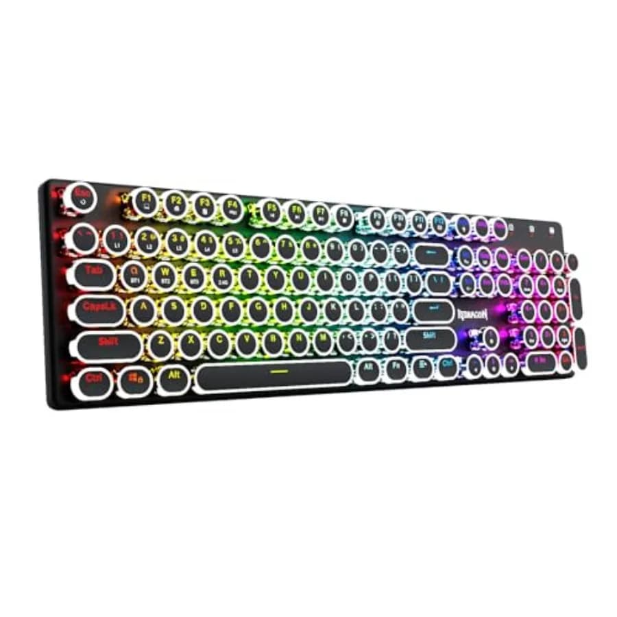 K710 Wireless Typewriter Style Mechanical Gaming Keyboard, Bluetooth/2.4Ghz/Wired, RGB Backlit, Rechargeable, Blue Switch - Cli