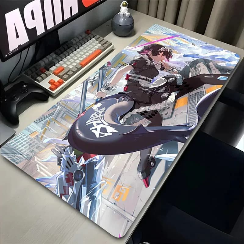 Large XXL Cute Ice Hunter Girl Gaming Mouse Pad Non Slip Rubber Stitched Edge Desk Mat For PC Laptop Office